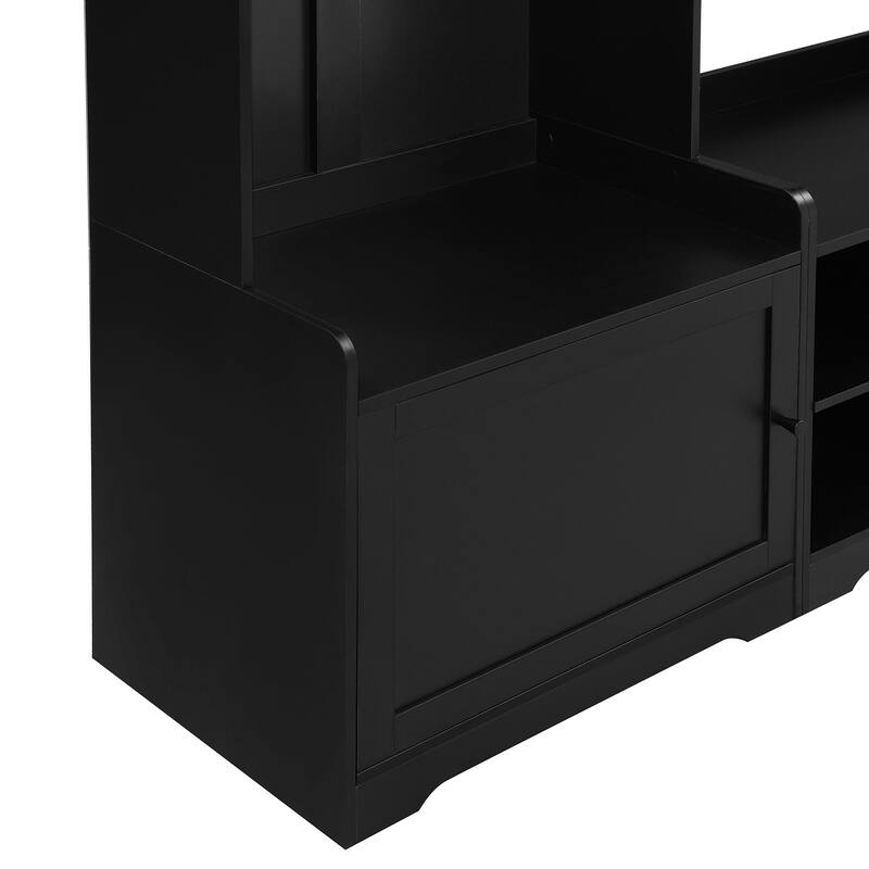 79.1'' Wide Modern Hall Tree with 8 Cubbies, 7 Coat Hooks & Adjustable Shelf