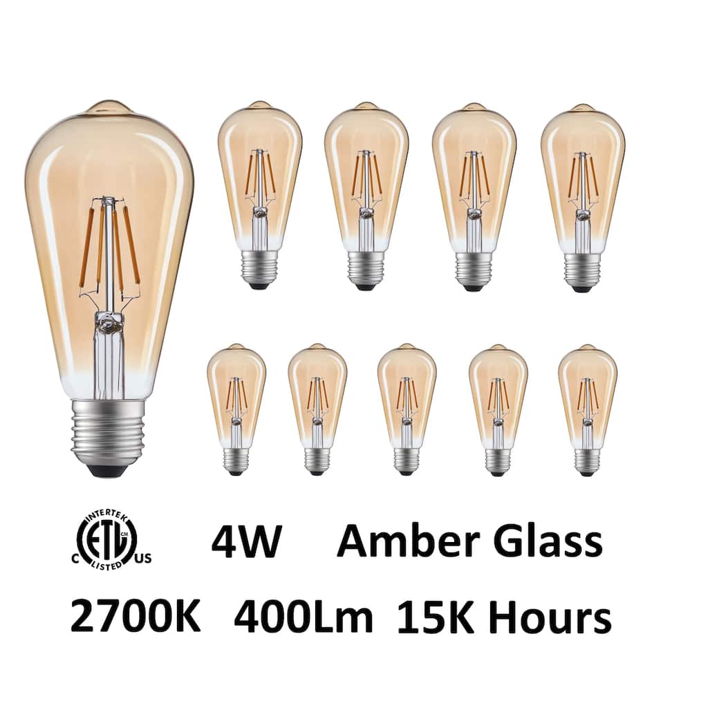 ST19 Warm White 2700K LED 4W Light Bulb (Set of 10) - Amber