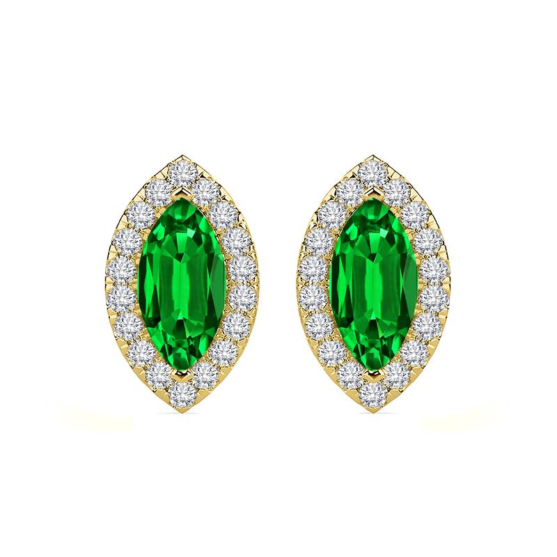 Auriya 14k Gold Lab Grown Gemstone Green Emerald Stud Earrings Marquise 0.25 to 5.00 ct. tw. Halo Screw-Back