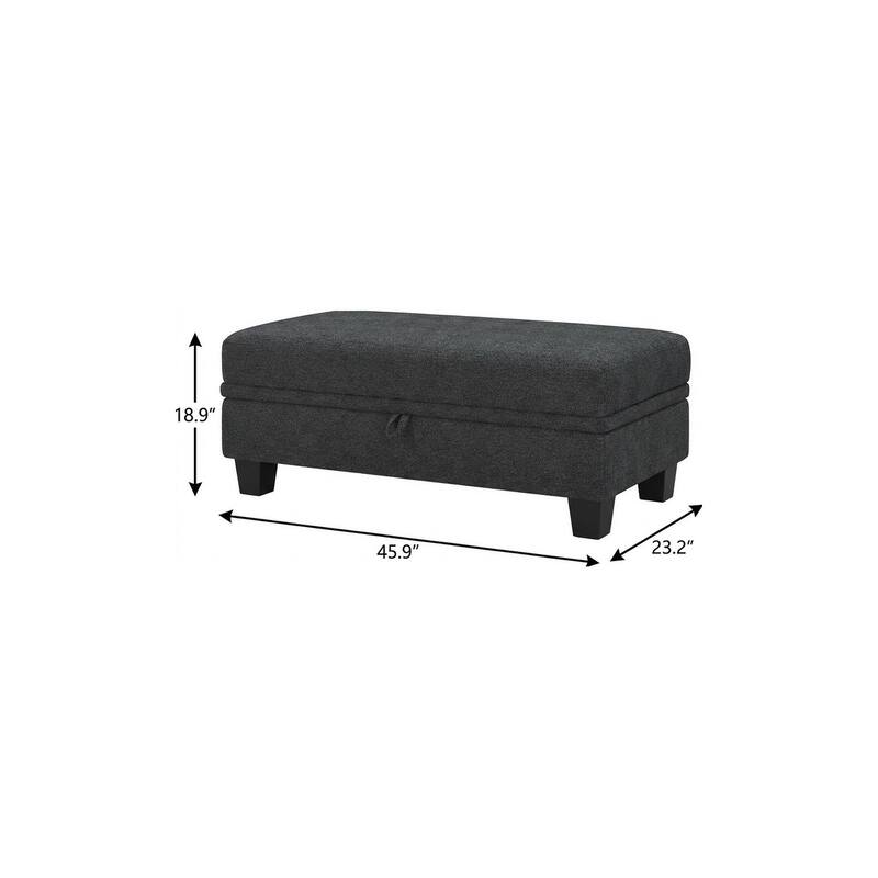 HomeRoots 46" Gray and Black Chenille Storage Ottoman