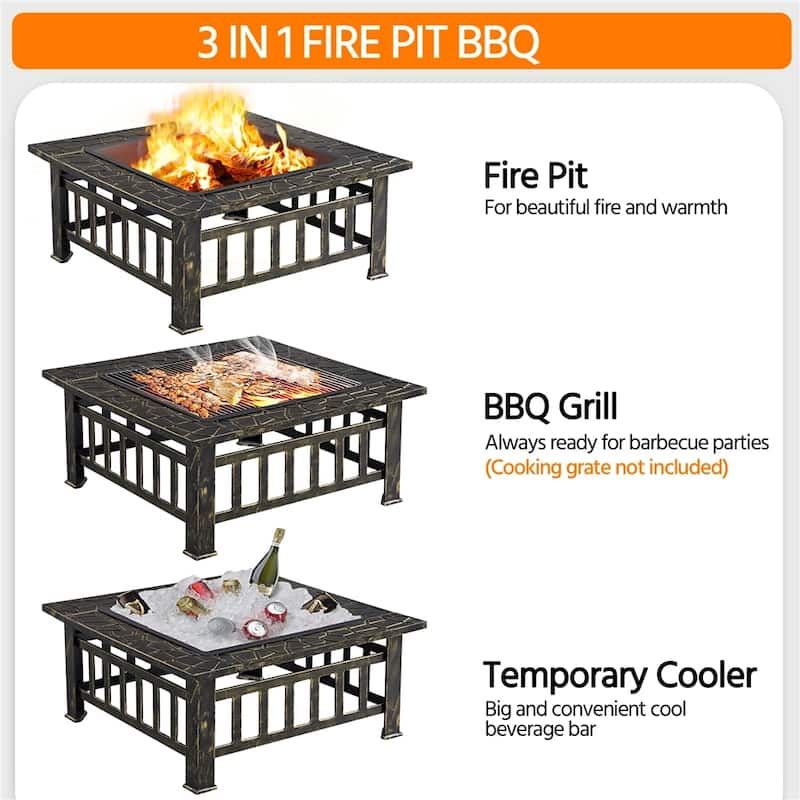 Yaheetech 32'' Metal Patio Garden Square Stove Fire Pit With cover
