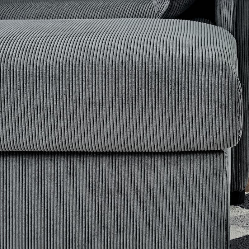 Corduroy Lounge Chaise with Ottoman, USB Charging and Hidden Storage