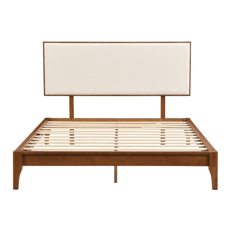 Bamboo Bed Frame Modern Platform Bed Wood Slat Support Low Profile Bed Open Frame with Under Bed Storage and Center Support Legs
