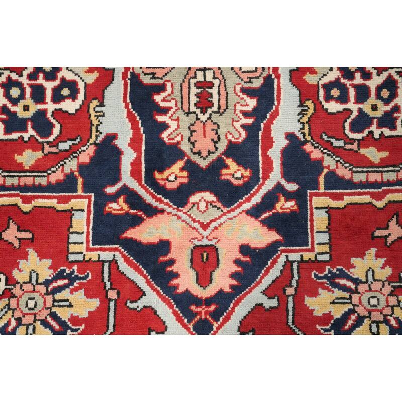 Hand Knotted Oriental 100% Wool Carpet Traditional Medallion Red Heriz (serapi) Area Rug - 9' 9'' X 8' 0''