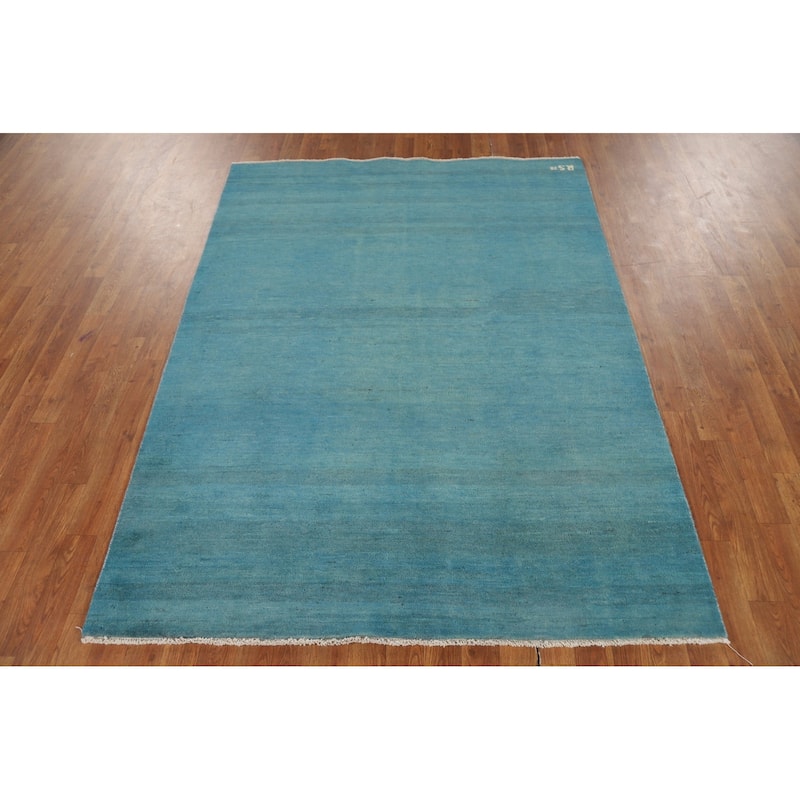 Light Blue Modern Gabbeh Oriental Area Rug Hand-Knotted Wool Carpet - 4'10" x 6'6"