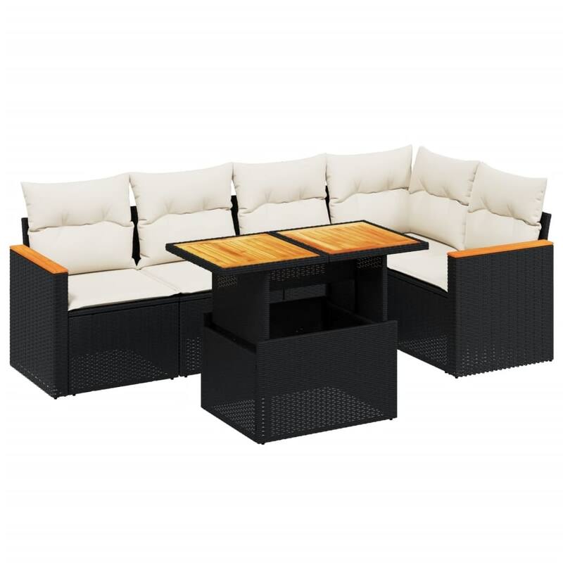 vidaXL Patio Sofa Set with Cushions Corner Sofas 5 Piece Poly Rattan Acacia - 21.7 x 39.4 x 28.7 in