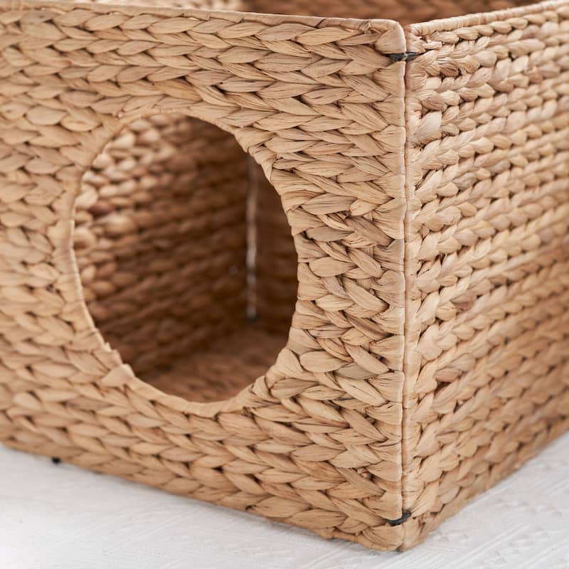 Gertrude Water Hyacinth Folding Woven Wicker Square Cat Bed Cave 13" - 13" x 13" x 13"
