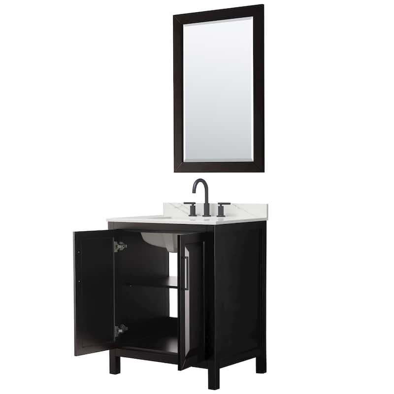 Daria 30-inch Single Vanity, 3 Hole Quartz Top, 24-inch Mirror