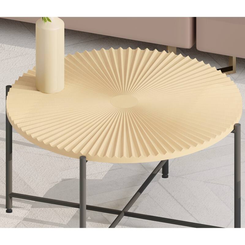 2-Piece Coffee and End Table Set - Waterproof MDF with PVC Cover, Distressed Cylindrical Design