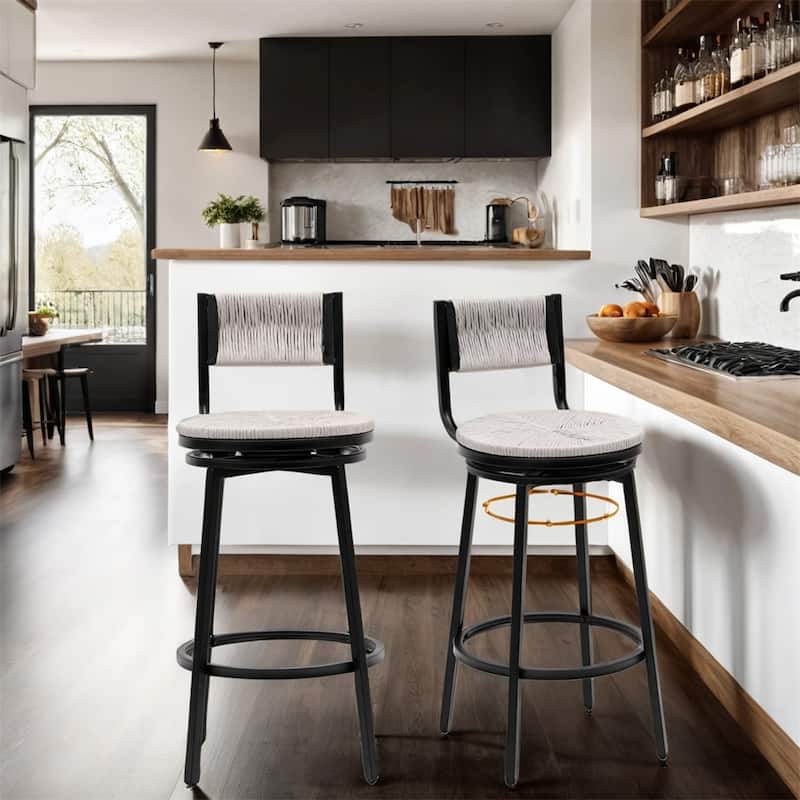 Swivel Rope Bar Stools with Metal Frame and Footrest (Set of 2)