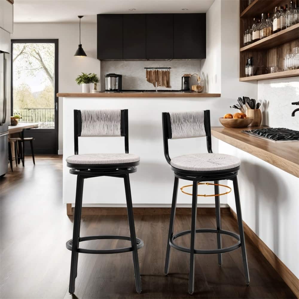 Swivel Rope Bar Stools with Metal Frame and Footrest (Set of 2)
