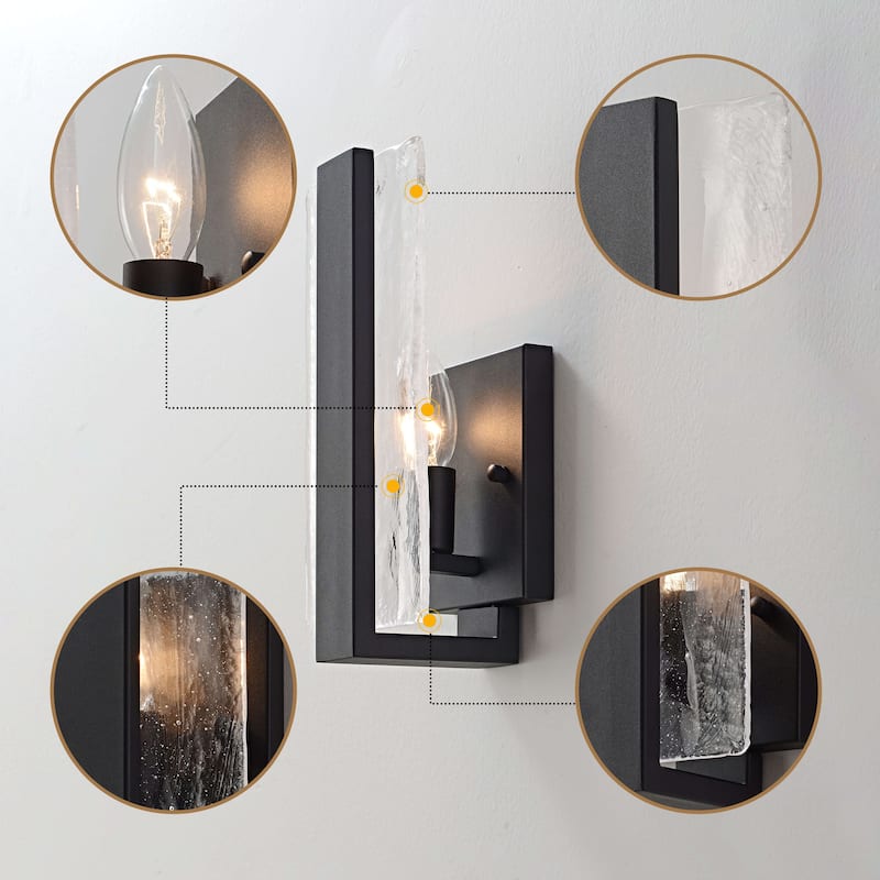 Mia Single Light Matte Black Clear Glass Panel Wall Sconce - 6" W x 11.8" H x 4.5" D