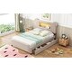 preview thumbnail 12 of 14, Playful Full Bed with LED Upholstered Cartoon Ears Headboard, USB, and Storage Drawers