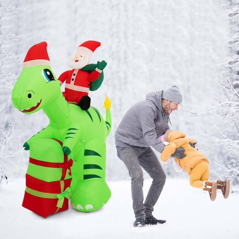 Costway 8FT Inflatable Christmas Santa Claus Dinosaur LED Lighted - See Details