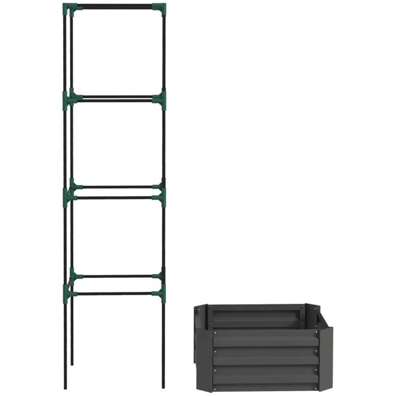 Galvanized Steel Raised Garden Bed with Adjustable Trellis for Vegetables Fruits and Flowers Outdoor Planter