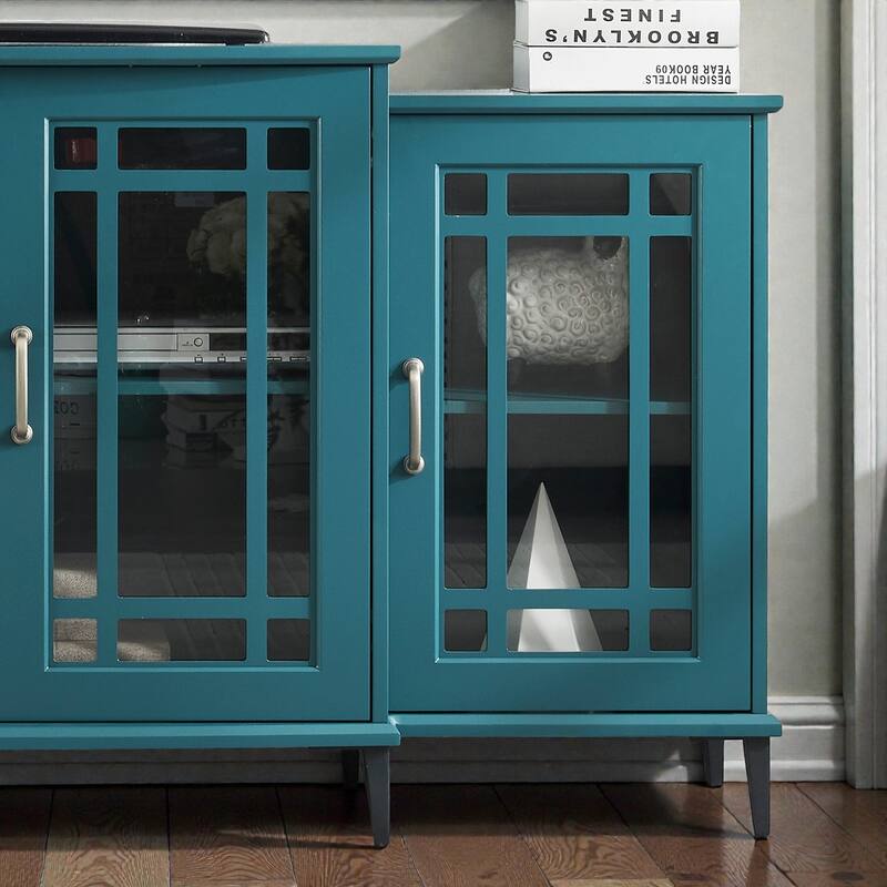 62" Modern TV Stand with Glass Door Cabinets, Buffet Sideboard with Adjustable Shelves & Cable Management