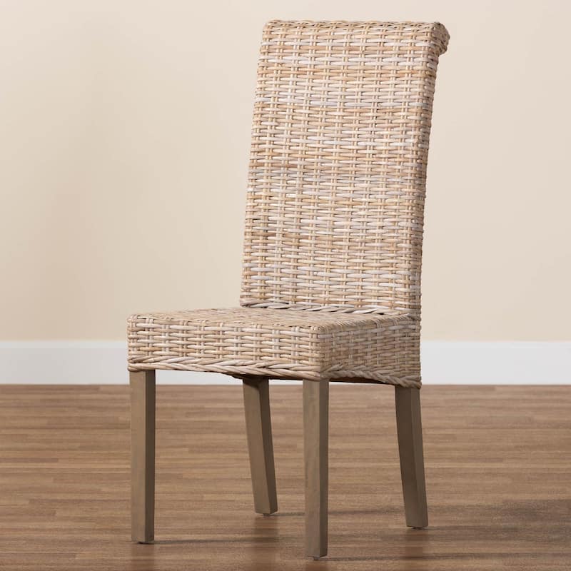 bali & pari Santiago Bohemian Grey Natural Kubu Rattan and Mango Wood Dining Chair