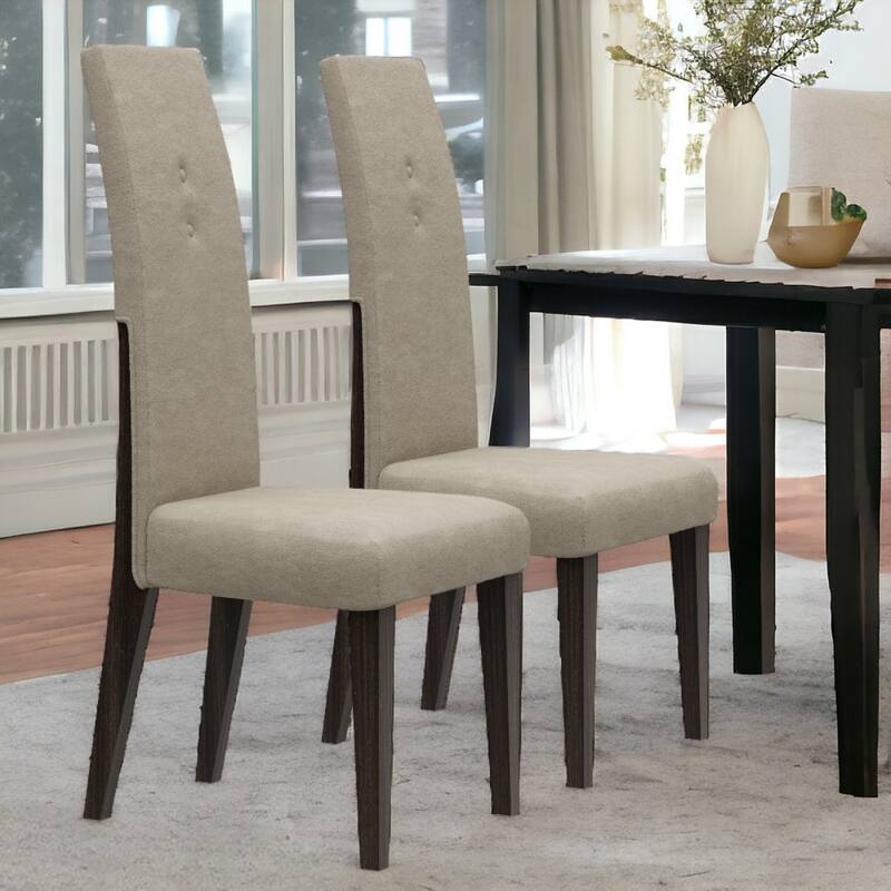 Set of 2 Brown Microfiber Upholstered Dining Chairs with Espresso Solid Wood Legs for Kitchen or Living Room