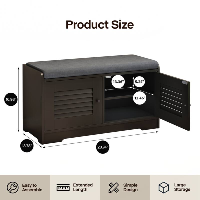 Entryway Bench with Shoe Storage, Shoe Bench with Cushion, Adjustable Shelves