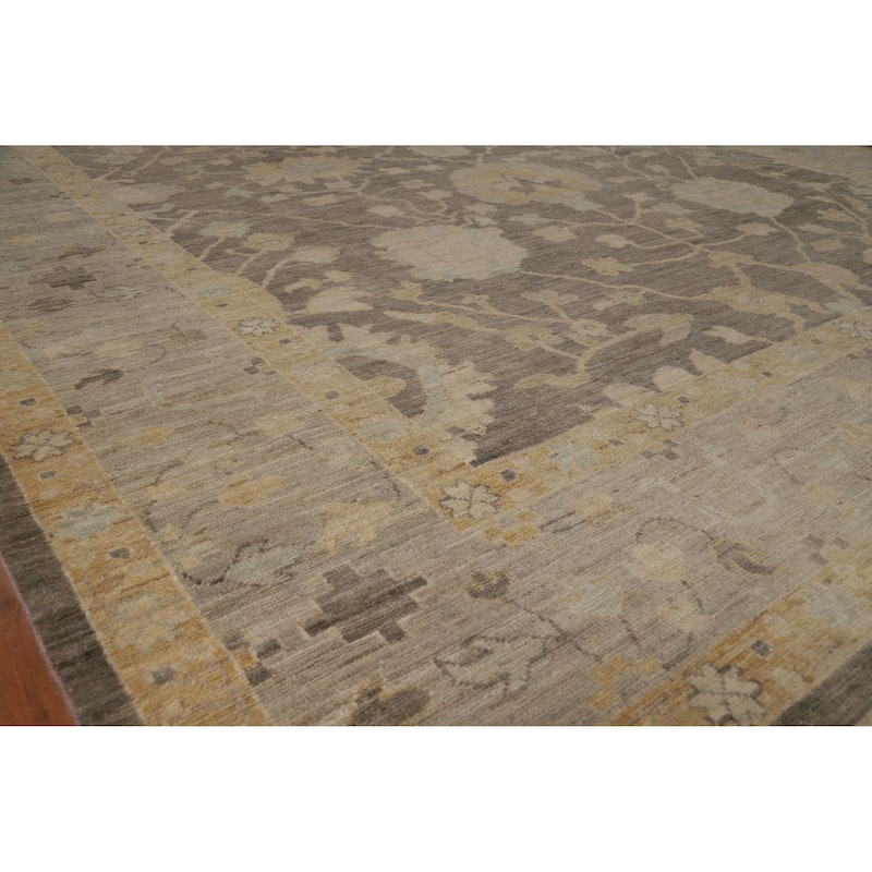 Hand Knotted Oriental 100% Wool Carpet Transitional All-Over Greys & Charcoal Oushak Area Rug - 12' 1'' X 9' 7''