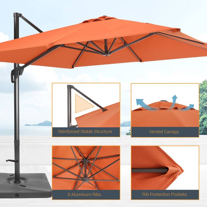 LIVOOSUN Patio10x10FT Aluminum Cantilever Umbrella Solution-Dyed Fabric w/Base