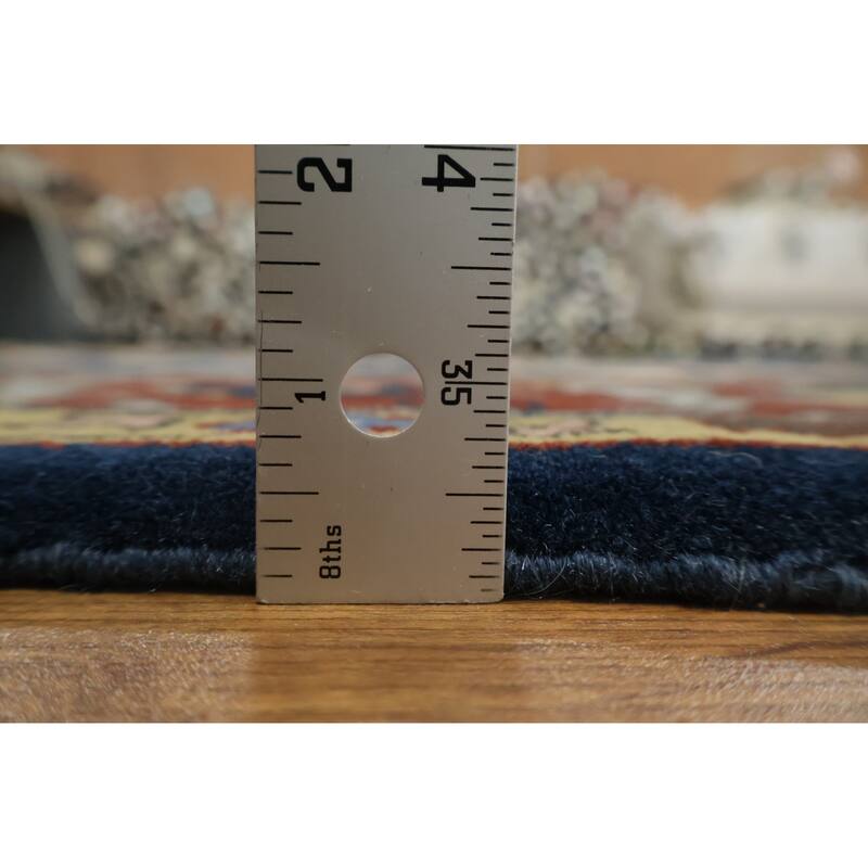 Hand Knotted Oriental 100% Wool Carpet Traditional All-Over Navy Blue & Blues Agra Area Rug - 9' 1'' X 6' 1''