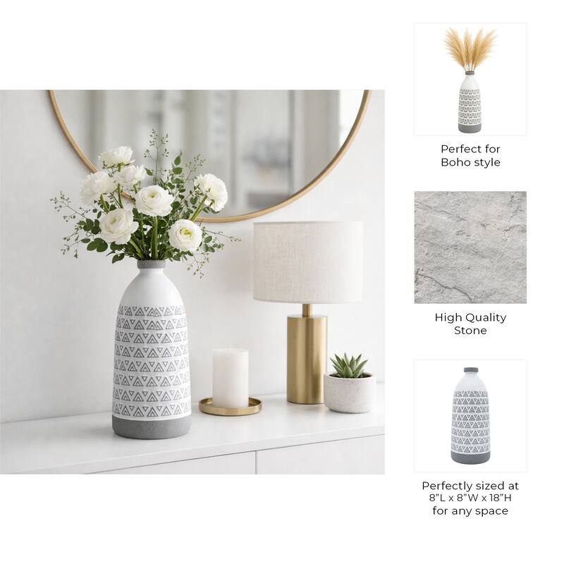 Ceramic Carved Aztec Decorative Flower Vase - Gray, 18"