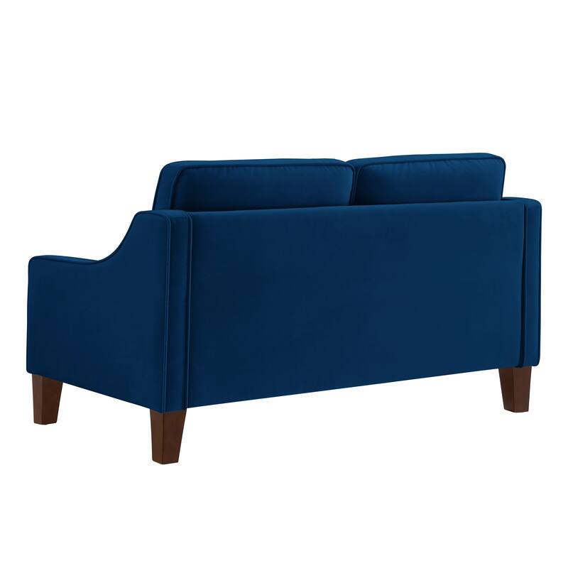 Modern Loveseat sofa for Living Room, Upholstered Velvet Small Couch with Wooden Legs for Bedroom, Navy