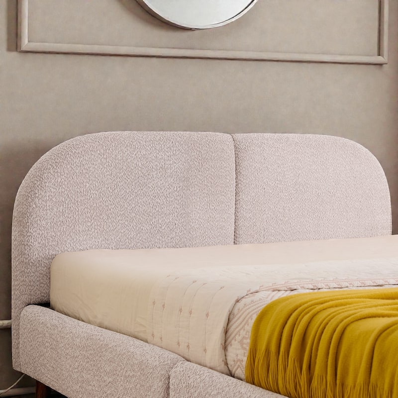 Upholstered Bed Frame with Tall Curved Headboard and Storage Drawers, Modern Minimalist Platform Bed No Box Spring