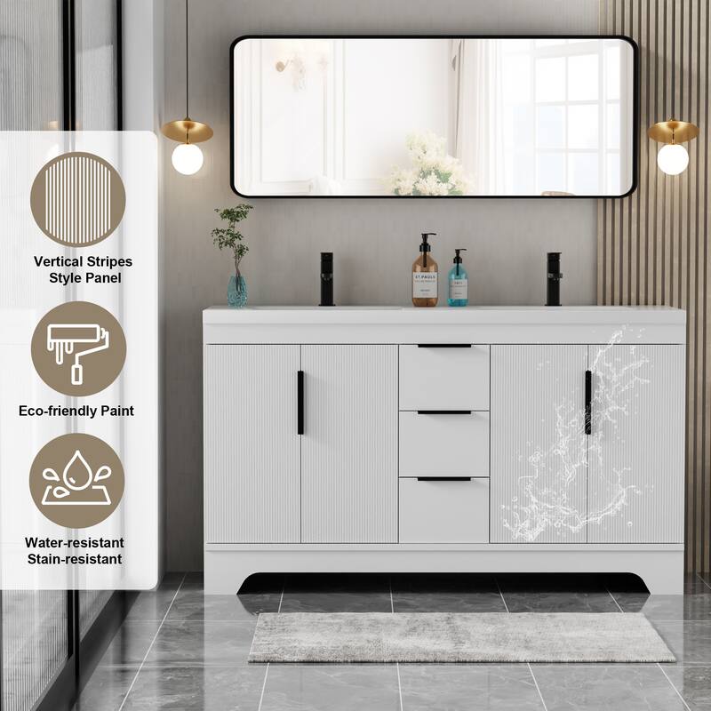 Vertical Stripes Bathroom Vanity Set with Sink Top & Faucet