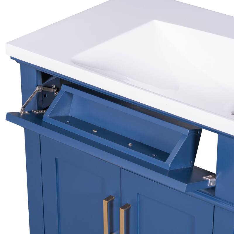 36 inch Solid Wood Bathroom Vanity with Ceramic Sink with Two Soft Close Doors and Four Drawers - 36''