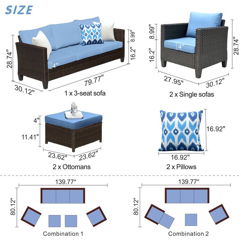OVIOS Patio Furniture Wicker 5-piece Outdoor High-back Sectional Set