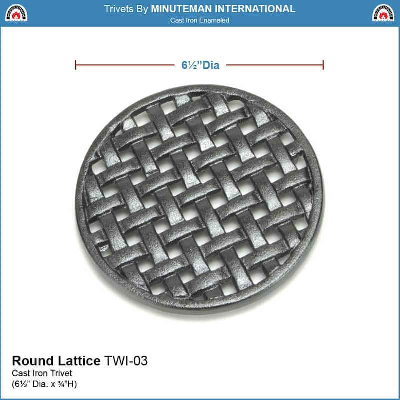 Minuteman International Round Cast Iron Lattice Trivet, 6.5 Inch Diameter, Black