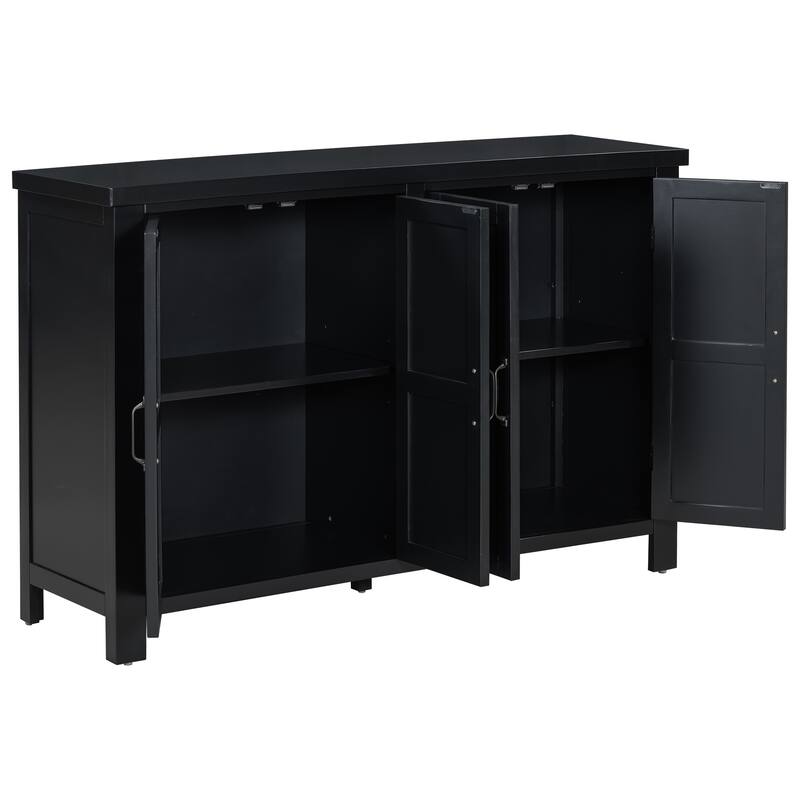 4-Door Storage Sideboard with Adjustable Shelves and Retro Atimon Handles ,Ample Storage,Pinewood Legs