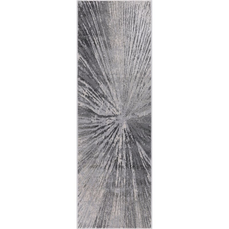 Ilios Collection Abstract Starburst Rug - 2'8 x 7'11 - Black and Grey