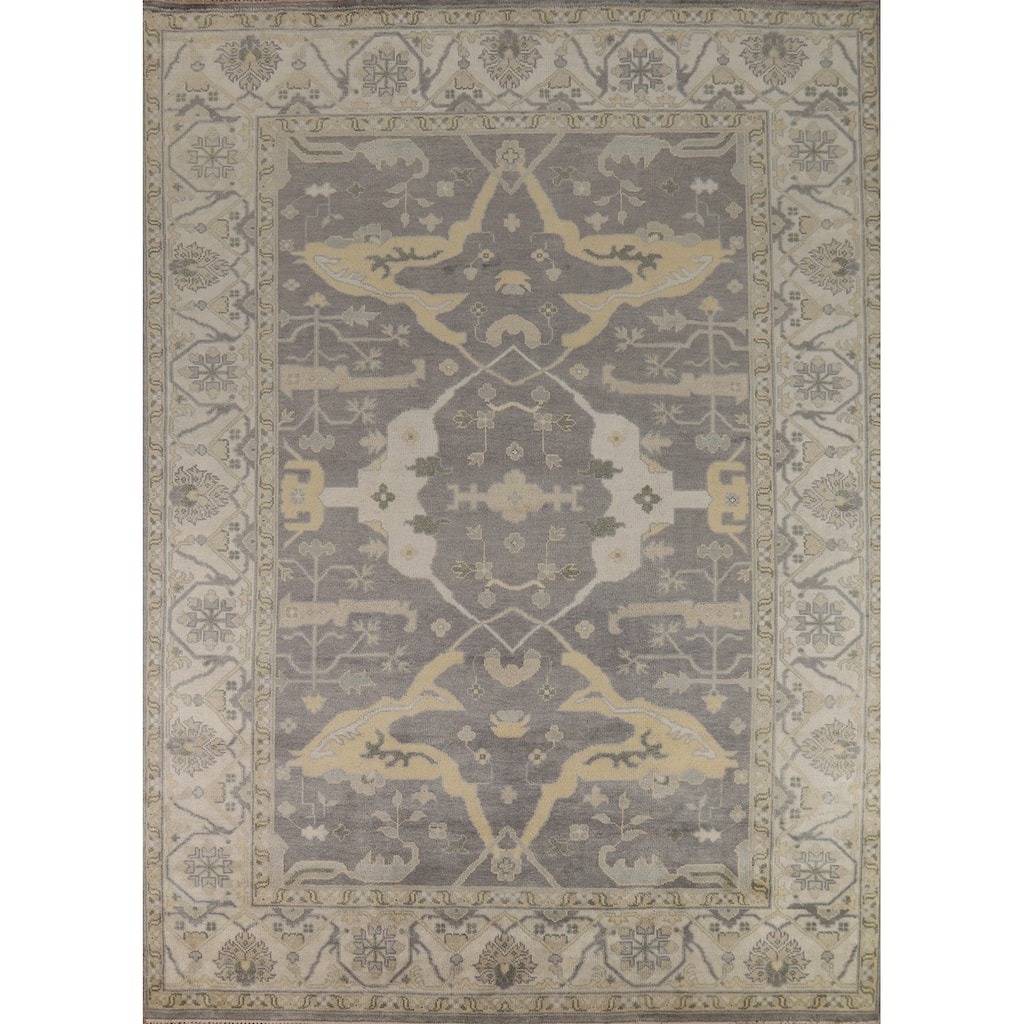 Gray Oushak Indian Area Rug Handmade Transitional Wool Carpet - 9'1"x 11'10"