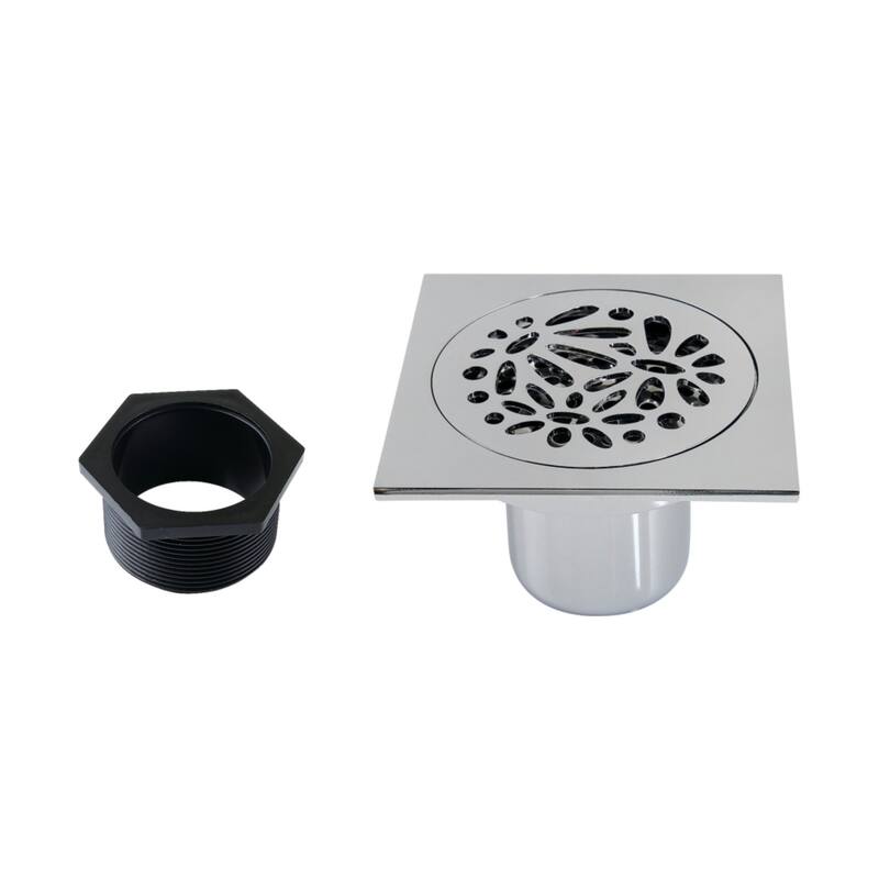 Watercourse Floral 4" Square Grid Shower Drain - Polished Chrome
