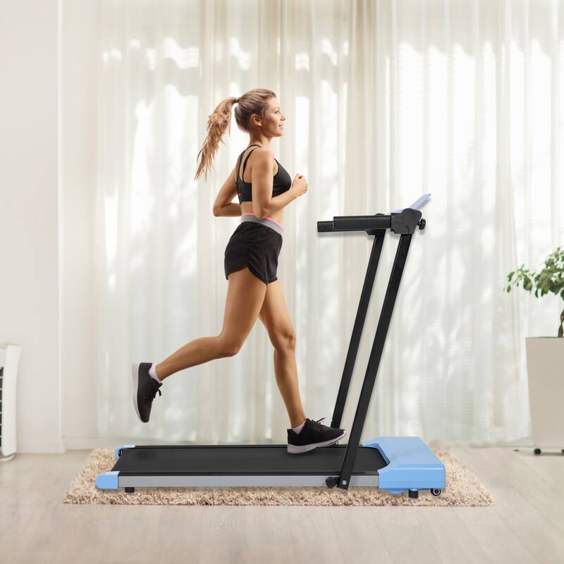 Foldable Walking Treadmill Under Desk Walking Pad Treadmill Compact Fitness Running Machine with LED Displays and Wheels