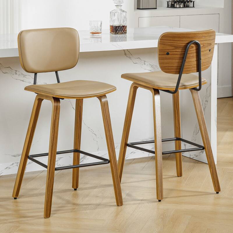 26" Wood Counter Height Bar Stools Set of 2 - 37.6"H x 19.5"W x 18.7"D
