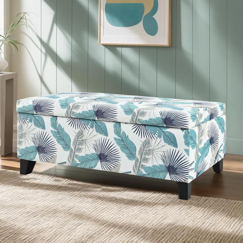 Breanna Floral Upholstered Storage Ottoman by Christopher Knight Home - Blue+White