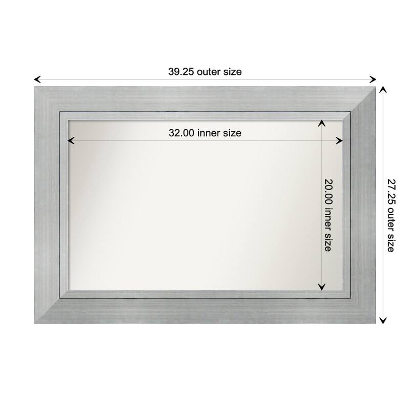 Romano Silver Framed Non-Beveled Custom Wall Mirror, Bathroom Vanity Mirror - Outer Size: 39.25 x 27.25
