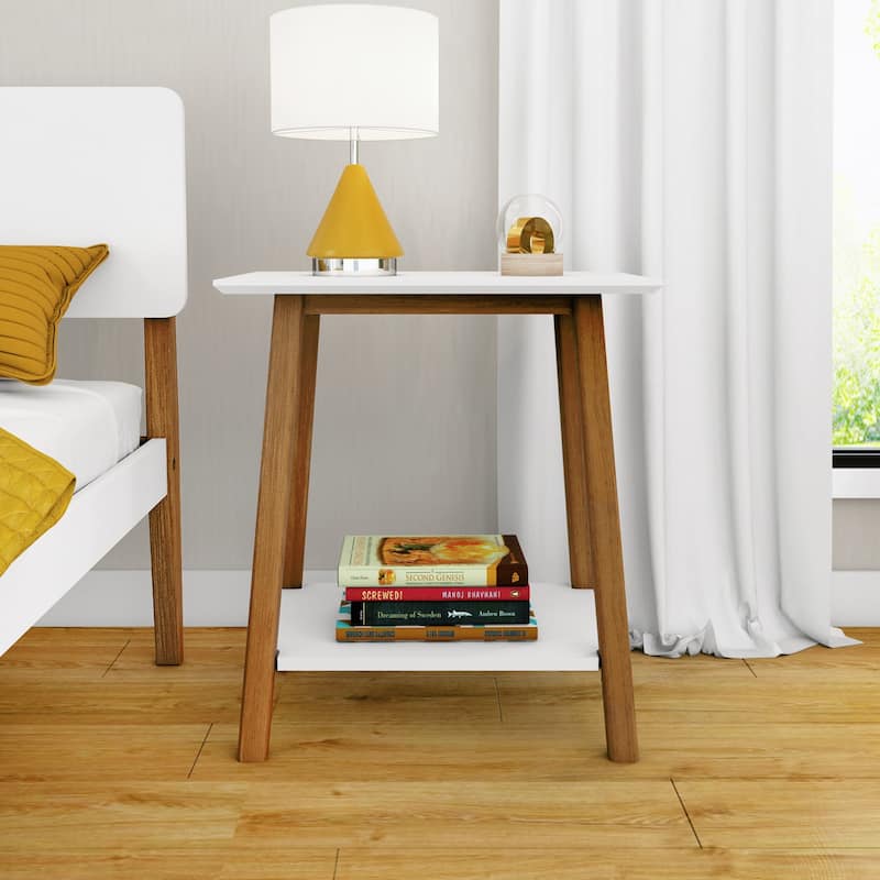 Max and Lily Mid-Century Modern End Table Nightstand with Shelf