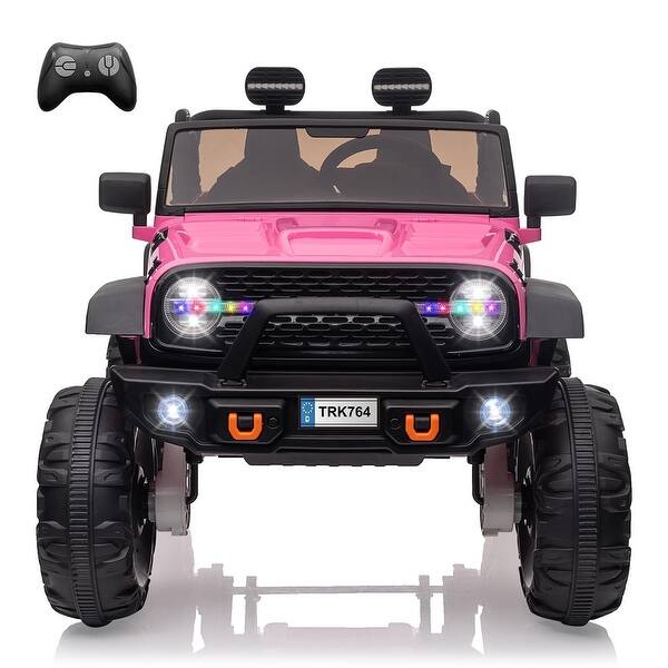 slide 2 of 34, 24V Kids Ride-On Truck with Remote Control, 19.7" Seat Width 2-Seater Electric Toy Pink