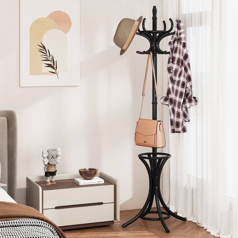 Gymax 73'' Freestanding Coat Hanger Stand Coat Rack w/ Umbrella Holder