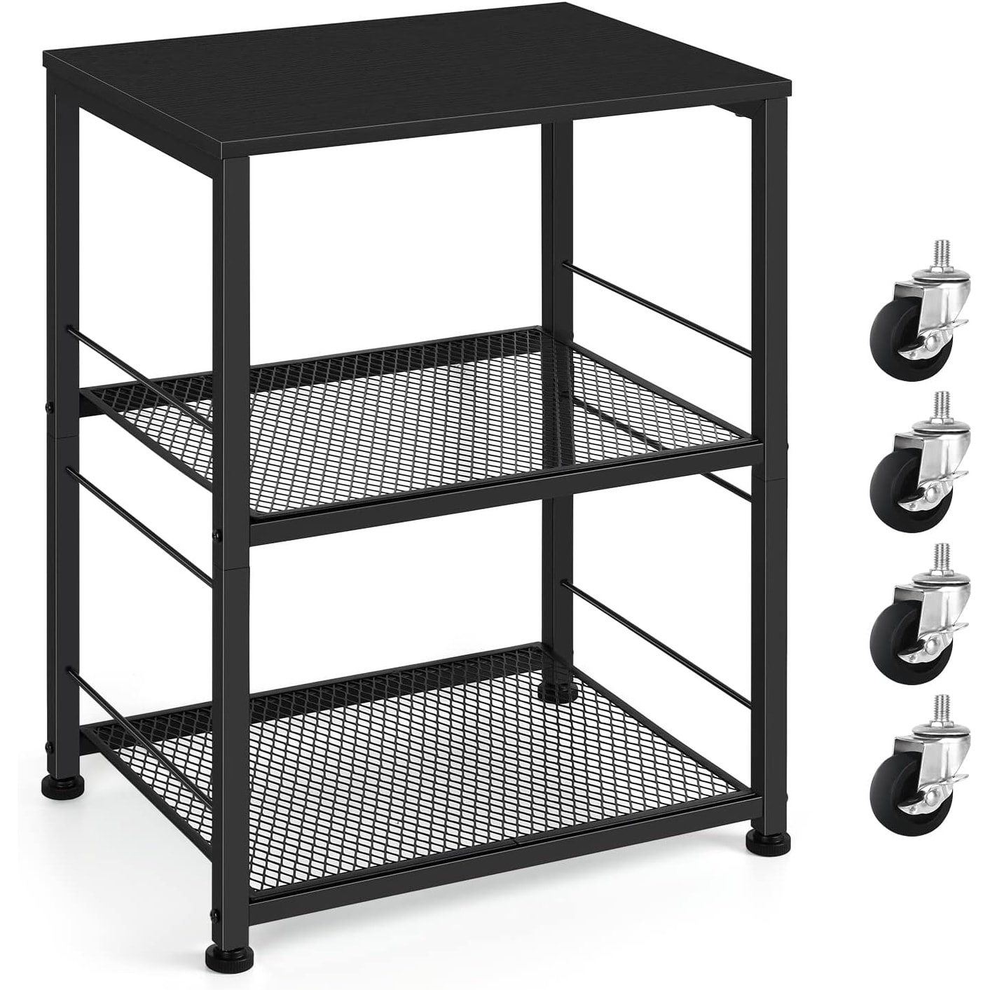 Black Industrial Night Stand with Storage Shelf, Narrow Side Table