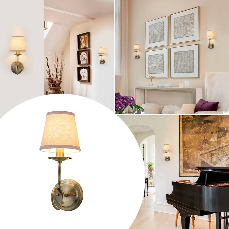 Antique Bronze Finish Wall Sconce with Trapezoid Linen Shade