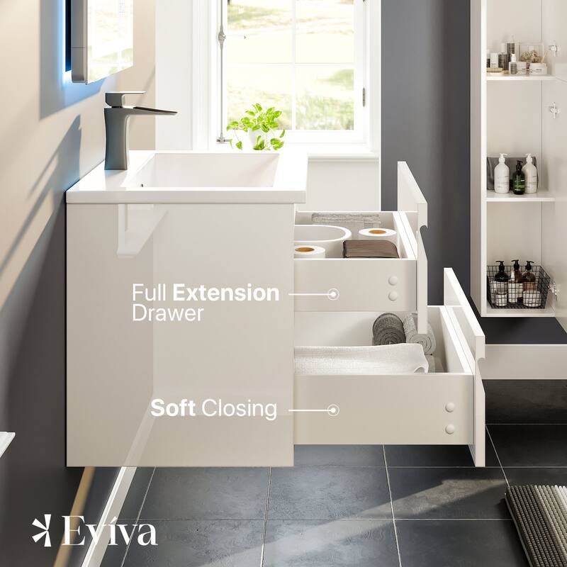 Eviva Joy 24" Wall Mount Bathroom Vanity with Porcelain Top