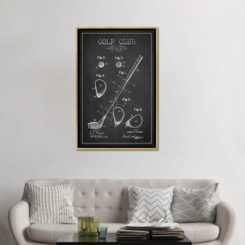 iCanvas "Golf Club Charcoal Patent Blueprint" by Aged Pixel Framed Canvas Print