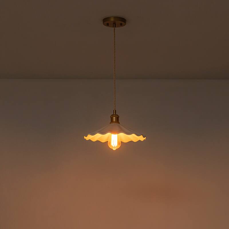 1-Light White Ceramic Petal Pendant Light, Modern Floral Design for Kitchen Island