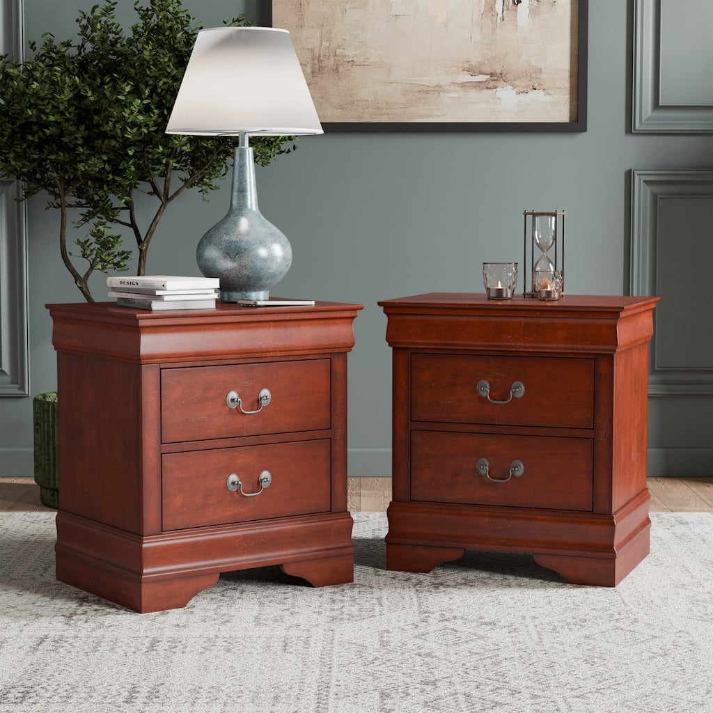 Furniture of America Devi Traditional Solid Wood 2-Drawer Nightstand, Set of 2